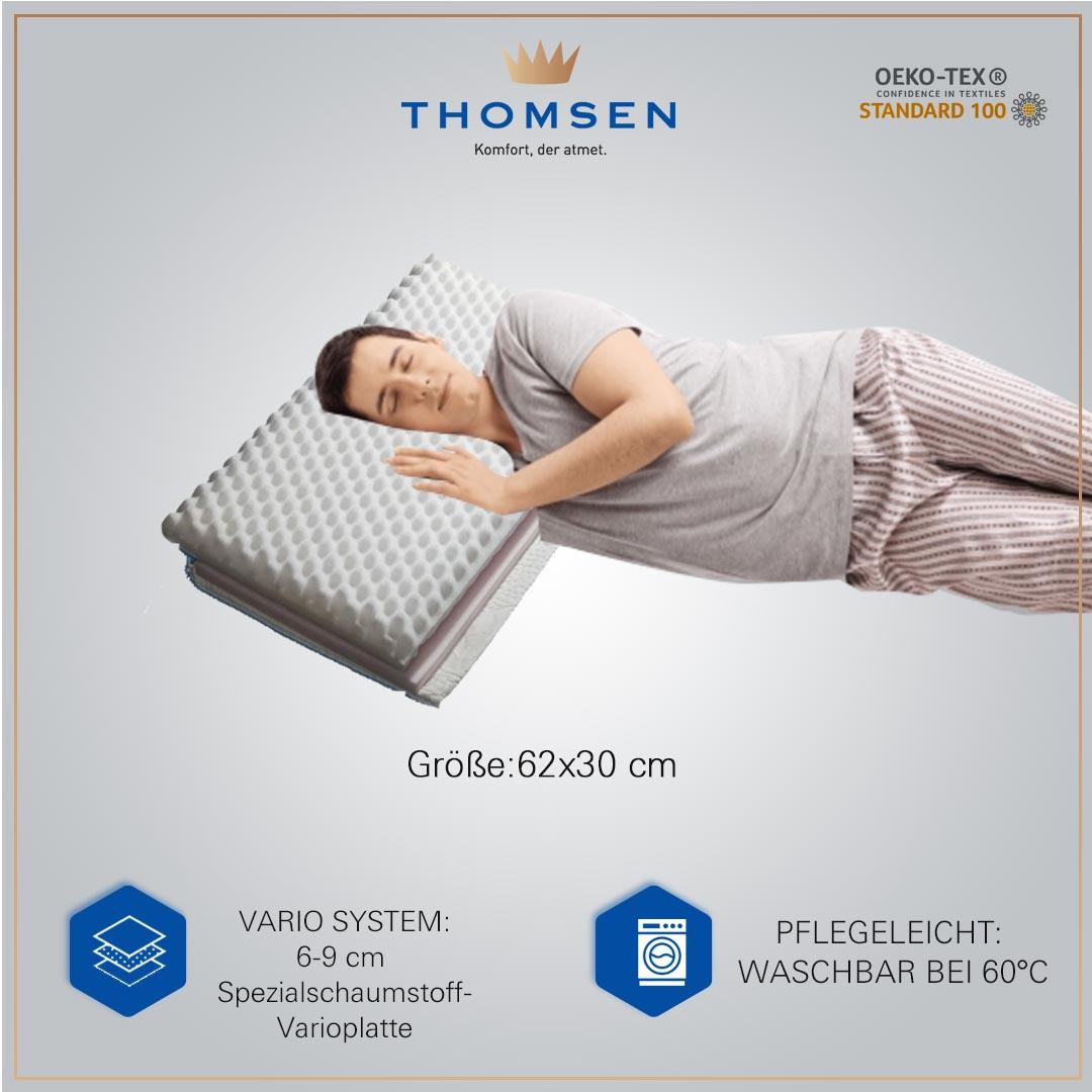 Thomsen Igelkissen - beidseitig genopptes Kopfkissen mit Memoryschaumkern für Bauschläfer - Thomsen Shop